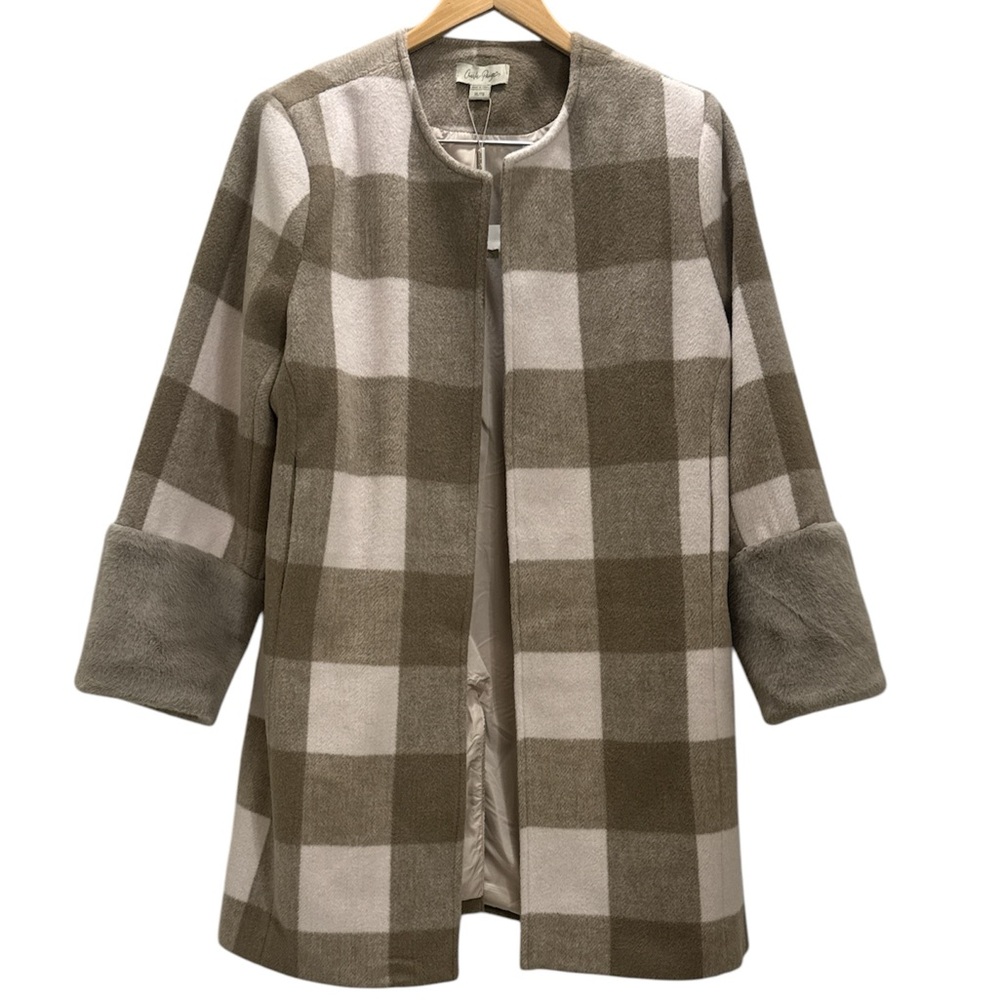 Charlie Paige coat, Women’s XL, NWT, Tan and white - Picture 1 of 4